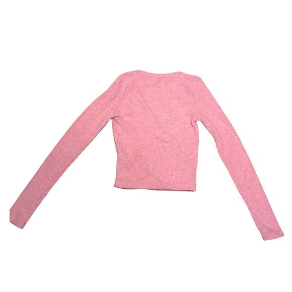 NWT FOREVER 21 Faux Wrap Knit Crop Top S Ribbed Long Sleeve Pullover 90s Retro - Picture 3 of 9